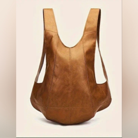 Cognac Brown Vegan Leather Soft Unisex Backpack Sling Travel Bag BRAND NEW! - Picture 1 of 15